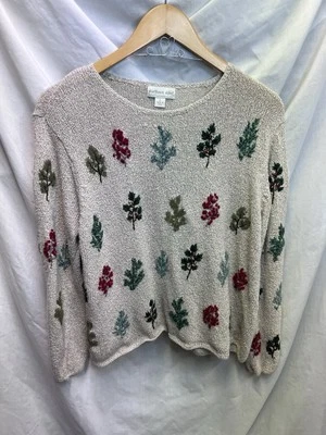 Suéter Suéter Árboles Grandes Islas del Norte Avena Bordado Vintage Años 90 Usado en Excelente Condición Foto 1 de 4