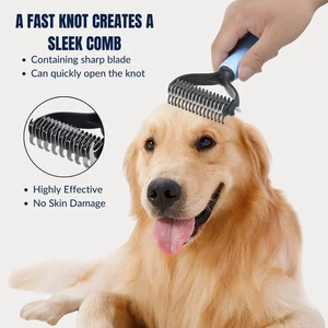Pet Grooming Tool 2 Sided Undercoat Rake Safe Dematting Comb Brush for Cats&Dogs - Picture 1 of 17