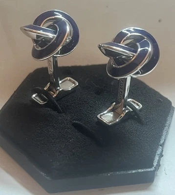 Abotoaduras RAVI RATAN prata esterlina 925 - Love Knot esmalte azul - Imagem 1 de 4