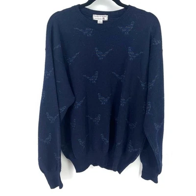 Vintage Tricots St Raphael Pheasant Virgin Wool Sweater Mens Size Large Blue - Image 1 of 4