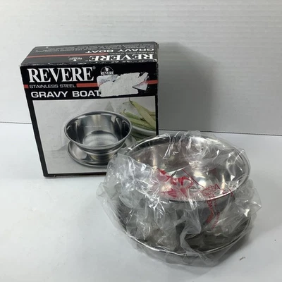 Vintage Revere NIB Gravy Boat Stainless Steel Thanksgiving Drip Plate New 12 Oz - Image 1 of 4
