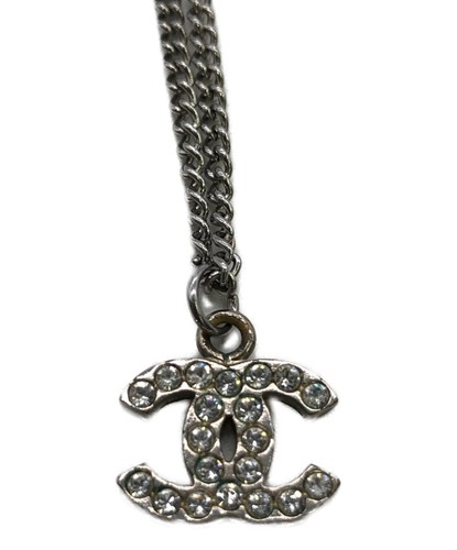 Autentica Chanel CoCo Mark Catena Collana Ciondolo Strass Accessorio