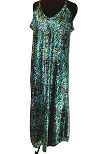 Slip Dress L/XL Satin Look Midi Geo Design Gorgeous Colors Lounge/Vacay/Party - Picture 1 of 4