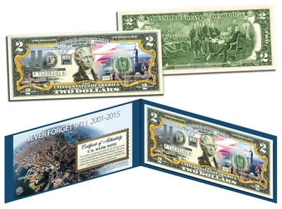 WORLD TRADE CENTER 14th Anniversary *.THEN & NOW* 9/11 WTC *GENUINE $2 USA BILL* - Image 1 of 2