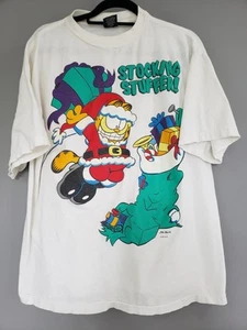Vintage Garfield & Odie Paws Jim Davis Big Print White Medium Christmas 90’s - Picture 1 of 9
