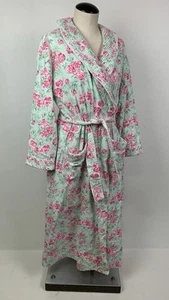 Lanz of Salzburg Green Mint Pink Rose Floral Flannel Wrap Robe Sz XS - Picture 1 of 8