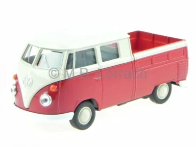 VW T1 DoKa plataforma rojo beis coche en miniatura Welly 1/34 - Imagen 1 de 3