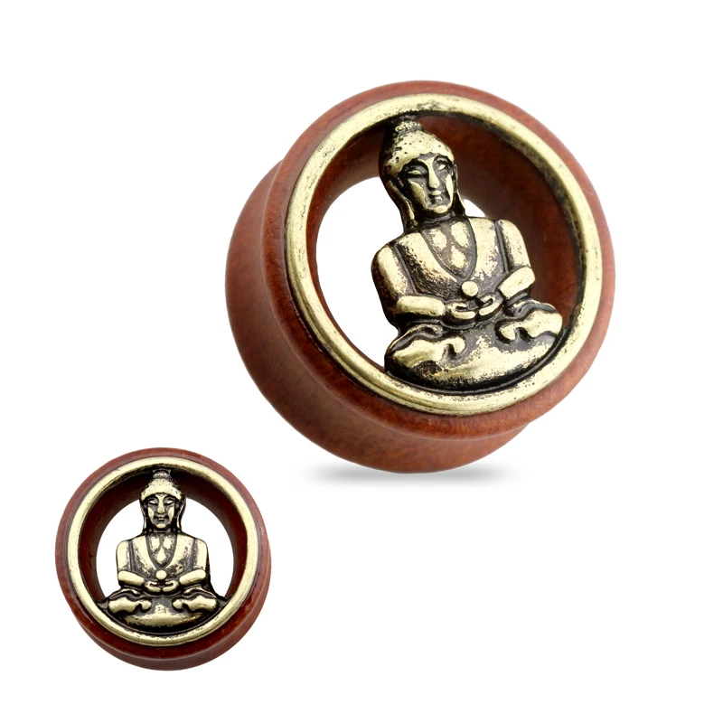 Flesh Tunnel Plug Inlay Piercing Sono Holz Wood Buddha Buddhismus Herren Damen - Bild 1 von 1
