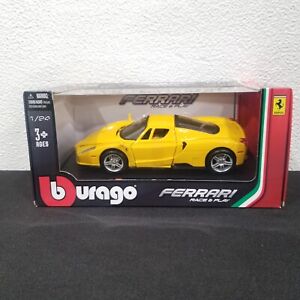NEW IN BOX BURAGO FERRARI ENZO  DIECAST MODEL CAR RACE AND PLAY YELLOW 1/24 RARE