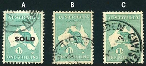 Kangaroo 1/- Blue Green SMWmk - 2 to pick from. Both centred, A1 perfs FREE POST - Picture 1 of 2