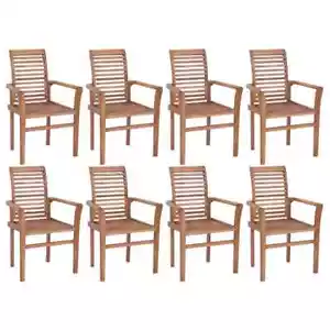 8x Teak Wood Timber Dining Chairs Stackable Cafe Restaurant Kitchen Bistro Seats - Picture 1 of 5