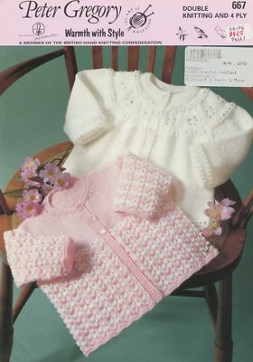 Peter Gregory KNITTING PATTERN 667 - DK & 4 Ply Baby's Matinee Coats Chest 16 18 - Image 1 of 2