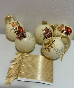 Germania Ovest Vetro Glitter Floreale Avorio Oro Vintage Ornamenti-5/diversi modelli - Foto 1 di 24