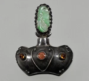 ANTIKE ART DECO BROSCHE ANSTECKNADEL JADEIT JADE STERLING PARFÜMFLAKON UM 1920 - Bild 1 von 4