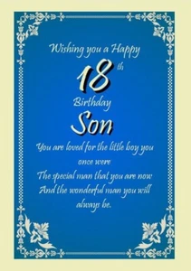 NEW 'Happy 18th Birthday Son' - A5 Card for Him Celebration 18th Birthday Love - Picture 1 of 4