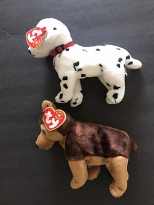 TY 2 Dogs COURAGE & RESCUE  BEANIE BABY  MWMT Flag Logo - Picture 1 of 2