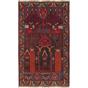 Vintage Handmade Afghan Traditional Prayer Design Wool Rug 2'8x4'6 ft -R19355 - Picture 1 of 6