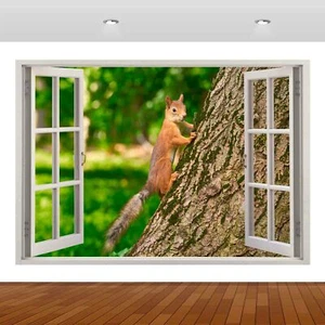 Squirrel Animal Nature Trees 3D Smashed Wall Sticker Poster Vinyl Mural S439 - Picture 1 of 1