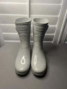 Hunter Org Refined Classic Short Gloss Rain Boot Gray Size US 6 - Picture 1 of 5