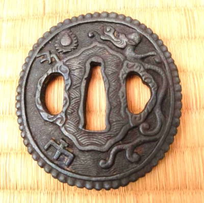 Цуба Японский Меч Страж Железного Шара в погоне за драконом EDO Период Из ЯПОНИИ JP - Изображение 1 из 2