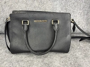 Michael Kors Selma Black Saffiano Leather Large Satchel Crossbody Shoulder Bag - Picture 1 of 8