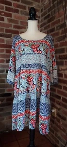 BE by Chetta B Dress Floral Blue Multicolor Casual Boho Tiered Ruffle Size 18 - Picture 1 of 9