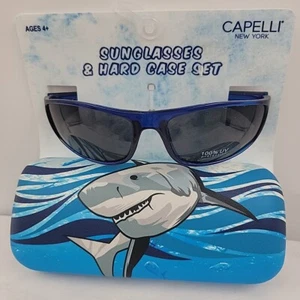 Boys Capelli Sunglasses With Shark Hard Case 100% UV Protection Blue NEW - Picture 1 of 2