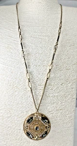 NEXT Rhinestone Pendant Necklace Gold Tone Diamante Medallion GLAMOUR 88 cm - Picture 1 of 16
