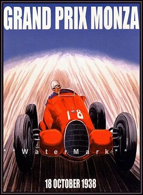 Póster impreso arte retro Grand Prix Car Racing 1938 Monza Racing Circuit vintage Foto 1 de 4