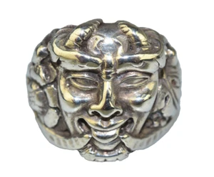 MENS HEAVY STERLING SILVER BACCHUS DIONYSUS RING HORNS GRAPES LEAVES SIZE 10 - Picture 1 of 5