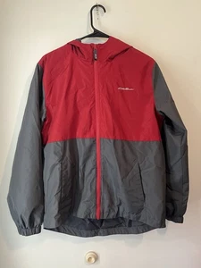 Eddie Bauer Kids Windbreaker Jacket Large 14/16 Red Gray Waterproof Hooded - Picture 1 of 6