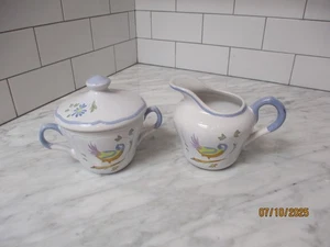 Longchamp "Perouges" Peint A La Mein Lidded Sugar and Creamer Bird Design France - Picture 1 of 11