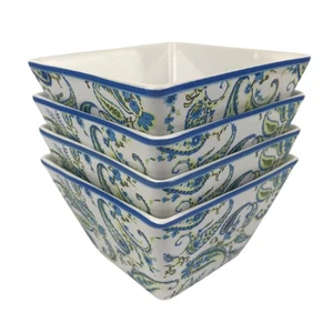 Cynthia Rowley 4 quadratische Schalen Paisley blau grün weiß Cocktail Dessert klein - Bild 1 von 13