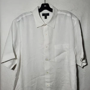 Club Room Shirt Men's XL White button Up Shirt Short Sleeve 100% Linen  - Picture 1 of 11