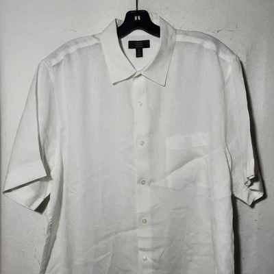 Club Room Shirt Men's XL White button Up Shirt Short Sleeve 100% Linen  - Image 1 of 4
