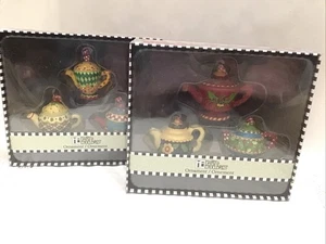 Vintage Maria Engelbreit Teekanne Weihnachtsschmuck 6er Set Neu im Karton Volkskunst - Bild 1 von 7