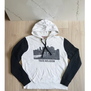 True Religion Hoodie Mens L White Y2K City Graphic Hoodie Pullover Sweatshirt - Picture 1 of 6