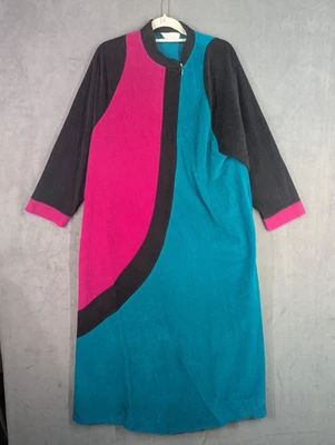 Vintage Vanity Fair Fleece Plush Nightgown House Coat Robe Large Colorblock  - Image 1 of 4