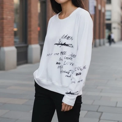 Fifteen Twenty RARE Womens Medium White Script Free Love Womens Sweatshirt - Image 1 of 4