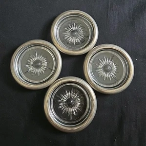 Juego De 4 Posavasos De Colección LEONARD Cristal Italia Plateado Vidrio Starburst 4" - Imagen 1 de 11