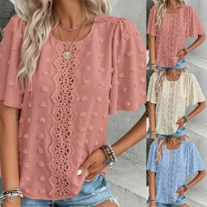 Lace Round Neck Breathable Blouse Fashionable Style Hollowed-out Design - Picture 1 of 44