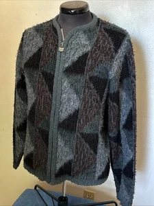 Vintage 1960s Faux Mohair Cardigan Sweater Made in USA Grunge Grandpa Cobain Zip - Picture 1 of 13
