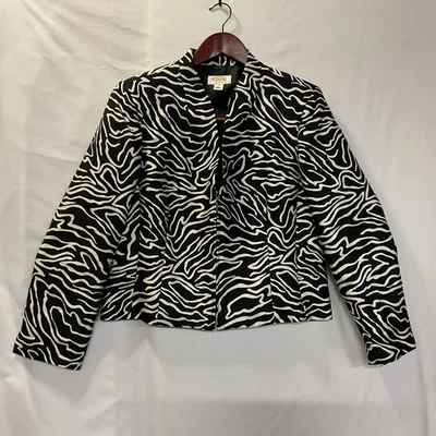 Chaqueta Talbots Vintage Para Mujer Negro Blanco Cremallera Blazer Seda Mezcla Lana 14P Foto 1 de 4