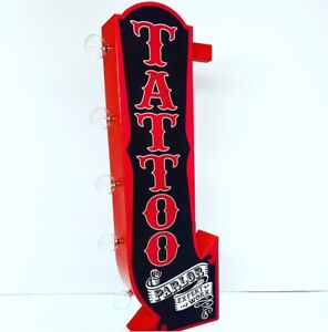 Tattoo Parlor Arrow Double Sided Metal Sign W/ LED Lights 25" Tall ManCave Bar