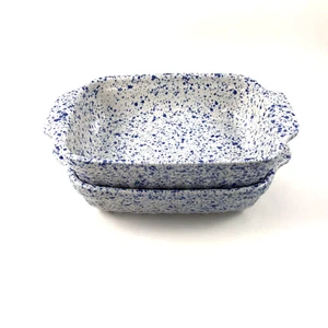 Cazuela pequeña American Clay Pottery 2 azul moteado 7" x 5,5" marcada - Imagen 1 de 9