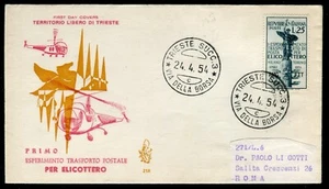 FDC VENETIA CLUB TRIESTE A 1954 ESPERIMENTO POSTA PER ELICOTTERO VIAGGIATA - Picture 1 of 2