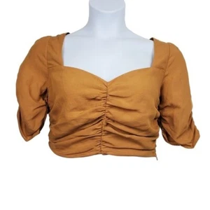 Forever 21 Womens Maple Tan Ruched Sweetheart Linen Blend Crop Top Size L NWT - Picture 1 of 6