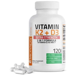 Vitamin K2 (MK7) + D3 Extra Strength Bone & Heart Health Non GMO, 120 Capsules - Picture 1 of 4
