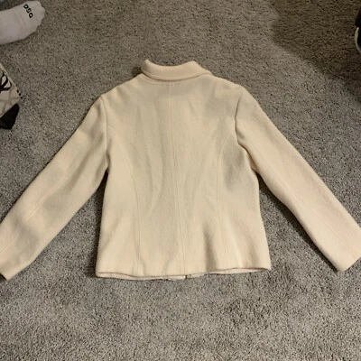 VINTAGE GEIGER AUSTRIA WOMENS LANIE WOOL FULL ZIP CREAM SWEATER JACKET 38 S/M - Image 1 of 4