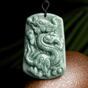 Colgante Natural Auténtico Verde Jade Jadeíta Estilo China Dragón 龙啸天下 - Imagen 1 de 6